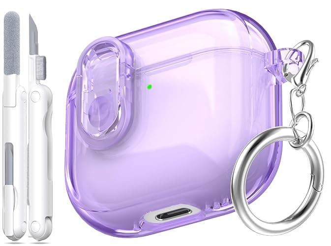 MHYALUDO for AirPods 4th Generation Case Cover 2024, Military-Grade Shockproof, Soft TPU Highly Transparent Anti-Yellowing for AirPods 4 Case with Cleaning Kit & Cute Round Buckle, Crystal Purple - Image 1