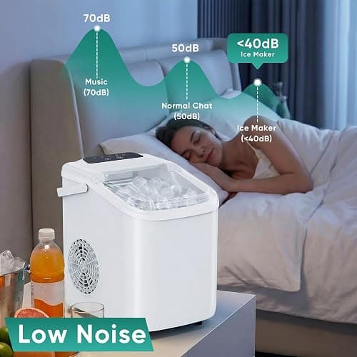Sweetcrispy Countertop Ice Maker with Scoop, Basket and Handle, Portable Ice Machine 9 Cubes Ready in 6 Mins, 26.5lbs in 24Hrs, 2 Sizes for Home Kitchen Office Bar Party thumbnail 5