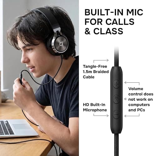 ARTIX CL750 Wired Headphones with Mic — Noise Isolating On-Ear Headphones for Computer and Laptop Wired, Plug in Corded Headphone with Wire (Foldable, Aux Jack 3.5mm) thumbnail 5