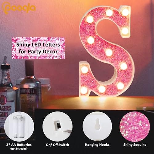 Pooqla LED Marquee Letter Lights, Light Up Pink Letters Glitter Alphabet Letter Sign Battery Powered for Night Light Birthday Party Wedding Girls Gifts Home Bar Christmas Decoration, Pink E thumbnail 5