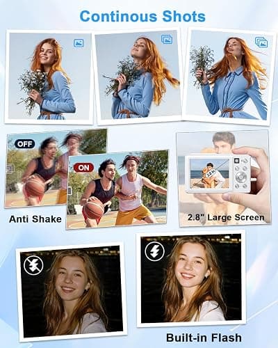 Digital Camera, 4K 64MP Cameras for Photography, Point and Shoot Digital Camera with Auto Focus, Dual Camera, Flash, 16X Zoom, Anti Shake, 32GB Card, Compact Vlogging Camera for Teens, Adults thumbnail 9
