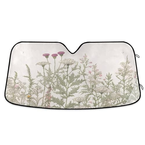 xigua Vintage Colorful Herbs Wild Flowers Floral Car Windshield Sunshade Foldable Front Window Sun Visor Protector for Car,SUV,Truck - Keep Vehicle Cool,55 x 27.6 Inch - Image 1