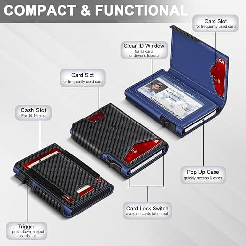 Wallet for Men Wallet with Slim Pop Up Card Holder 9-13 Cards, Bifold Minimalist Smart Wallet RFID Blocking Credit Card Holder with ID Window & Stretchable Cash Slot Compact Metal Aluminum Card Case thumbnail 5