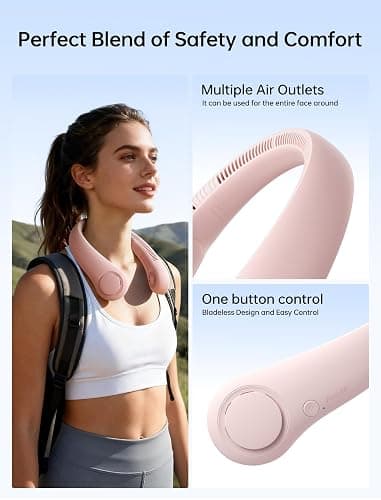 JISULIFE Tragbarer Nackenventilator, Hals-Ventilator ohne Flügel, 5 Geschwindigkeiten, 4000 mAh Batteriebetriebener tragbarer persönlicher Ventilator, Geschenk für Frauen und Männer - Rosa thumbnail 4