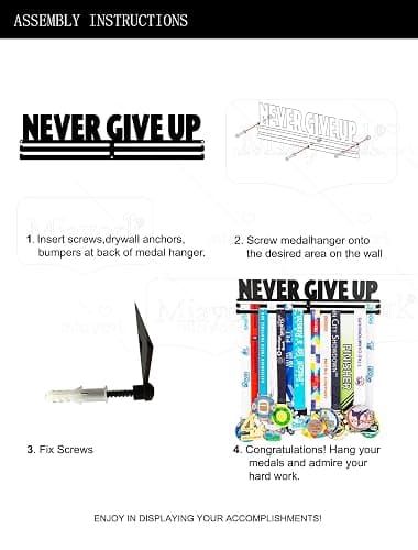 Miayork Medal Holder Display Hanger Rack Frame for Over 40 Medals-Sports Medal Hanger and Ribbon Display Holder Rack with Easy Hanging Bars thumbnail 2