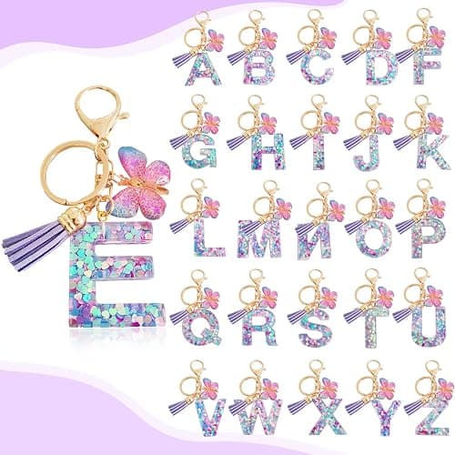 LECTNORE Key Ring Personalised Keyring, Key Rings Women Cute Keychain Personalised Keychain Bag Key Ring Sister Birthday Gifts Alphabet Keychain With Butterfly thumbnail 7