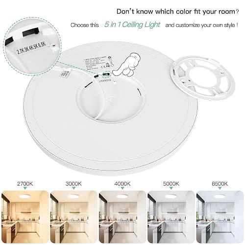 Brightever 4Pack LED Flush Mount Ceiling Light Fixture, 12 Inch 24W, Super Slim 0.67 Inch, 3200LM, Dimmable & 2700K-6500K 5 Color Selectable LED Ceiling Lights for Bedroom - 5CCT-White - 12 Inch-4 Packs thumbnail 2