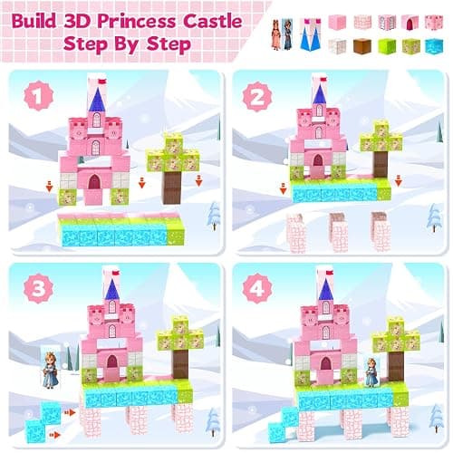 Hiwawind 64 Pcs Magnetic Blocks-Princess Castle Collection World,Magnetic Building Blocks for 3+ Year Old Boys & Girls, Creative STEM Sensory Toys,Christmas Birthday Gifts for Kids Ages 3-8 thumbnail 7