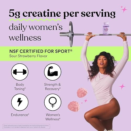 Lemme Creatine Monohydrate Gummies for Women and Men, 5g Dose to Support Lean Muscle, Strength, Recovery, Cognitive Health, w/Ginseng for Absorption, Sour Strawberry, NSF Certified, 60 Gummies thumbnail 4