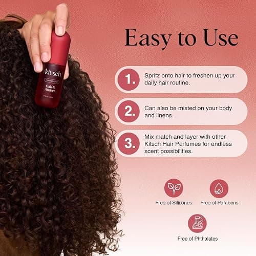 Kitsch Hair Perfume for Women - Oak & Amber | Clean, Deodorizing & Patented Odor-Eliminating Technology Hair Spray & Body Mist - Freshen Hair, Body & Pillows- Berries and Blooming Jasmine Scent - 50mL thumbnail 5