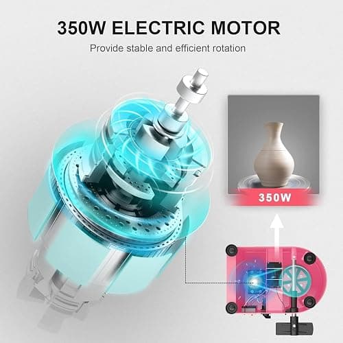 Pottery Wheel Pottery Forming Machine 25CM 350W Electric Pottery Wheel with Foot Pedal DIY Clay Tool Ceramic Machine Work Clay Art Craft (Pink) thumbnail 7