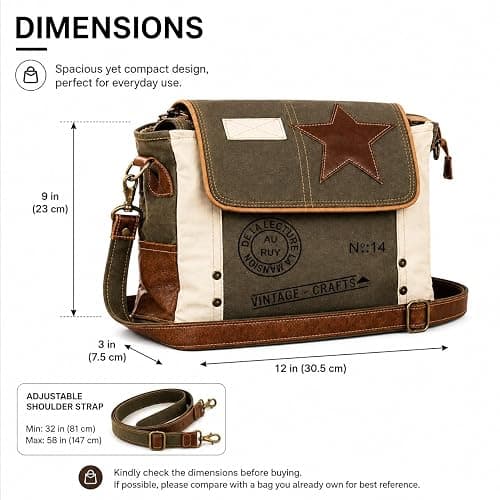 12 In Canvas Messenger Shoulder Bag for Men & Women, Unisex Crossbody Bag with Leather Touch, Flap Closure, Travel & Work Bag thumbnail 3