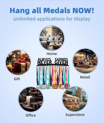 Dafftos Medal Hanger - Ribbon Holder & Display Frame for Medals & Awards - Wall Mounted Metal Trophy Rack - Easy to Install thumbnail 5