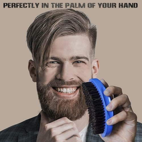 Medium Palm Wave Brush with Pure Black Boar Bristles - For Men's 360 Waves on Thin and Normal Hair (Blue) thumbnail 7