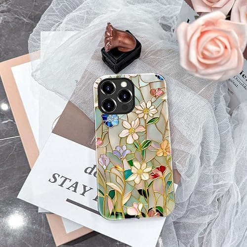 TnXee Case Compatible with iPhone 13 Pro Max,Fall Prevention Bright Hybrid 2-Layer Hard Shell Phone Case for Girls Boys,Stained Glass Bloom Flower thumbnail 6