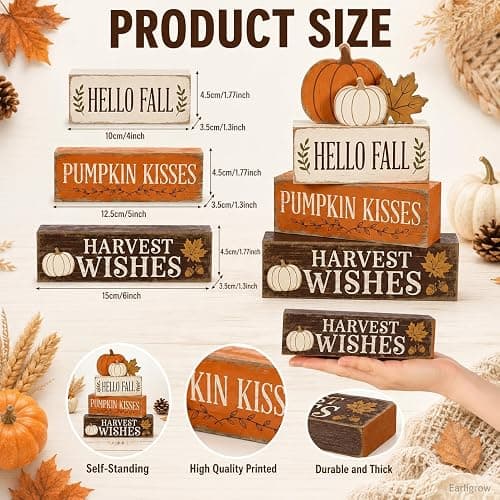 Hello Pumpkin Leaves Fall Decor, Fall Decorations for Home | 4 Pcs Pumpkin Fall Home Decor Farmhouse Autumn Thanksgiving Table Tiered Tray Decorations, Fall Party Centerpiece for Kitchen thumbnail 4