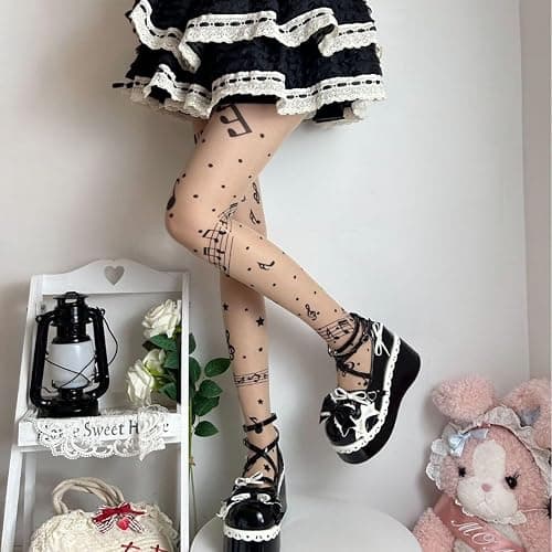 Erqiroc Womens Sheer Tights High Waist Patterned Tights Kwaii Transparent Thigh High Stockings Lolita Silk Thin Long Socks thumbnail 4