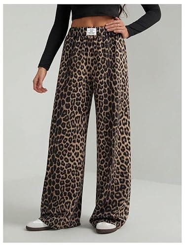 GORGLITTER Women's Leopard Cheetah Print Pants Wide Leg Elastic High Waisted Baggy Sweatpants thumbnail 5