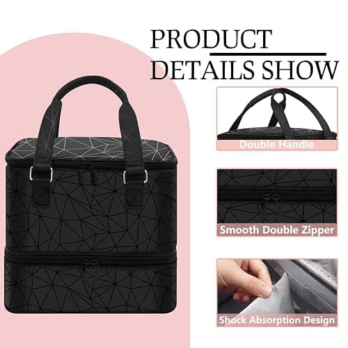FCQQYWZ Nail Polish Organizer Case - Holds 42+ Bottles (15ml/0.5 fl.oz) and 1 Nail Lamp, Upgraded Double-layer Nail Polish Carrying Case Nail Storage Bag with Handles (Black) thumbnail 4