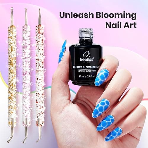Beetles Nail Art Brushes 31pcs and Blooming Gel Set Clear UV LED Aura Nails Gel Polish for Spreading Effect Marble Natural Stone Watercolor Floral Print Soak Off Dotting Tools, Nail Art Pens thumbnail 3