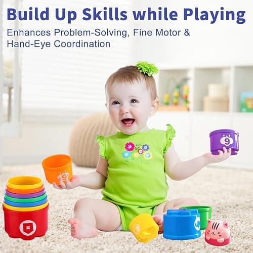 WEEJOYGAM Baby Stacking Cups, Sorting Stacking Toys for Toddlers 1-3 Nesting Stackable Block with Number Montessori Toys for 1 Year Old Educational Sand Bath Birthday Gift for 6 9 12 18 Month Boy Girl thumbnail 3