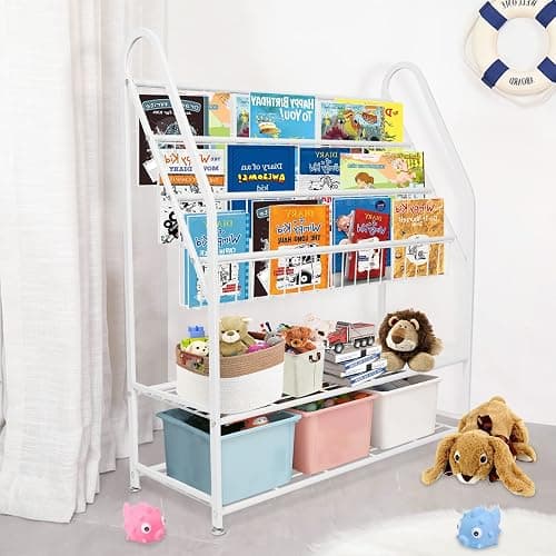 aboxoo Metal Kids Bookshelf Freestanding Bookcase for Children Room 32 in Large Toy Organizer Modern MinimalistWhite Stable Metel Bookstore Bedroom, Living, Library Book Unit Storage thumbnail 4
