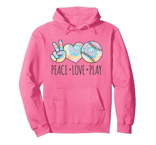 Tie Dye Softball for Teen Girls | Peace Love Play Pullover Hoodie - Image 1