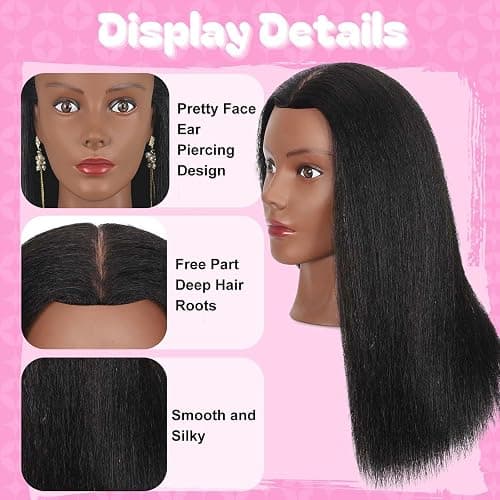 Opini Mannequin Head 100% Real Human Hair for Braiding with Tropid Stand | Cosmetology Mannequin Doll Head with Hair 18" for Hairdresser Salon Beginner Practice Braiding Hairstyling thumbnail 2