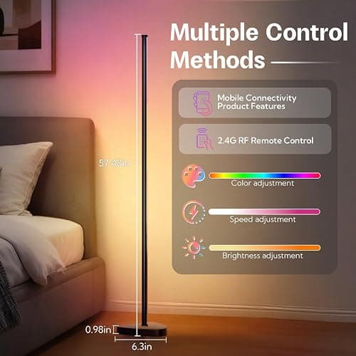NWUNJ Smart RGBIC LED Corner Floor Lamp with Music Sync,App & Remote Control,16 Million DIY Colors,300+ Scenes,Color-Changing Ambient Lighting for Gaming Room, Bedroom, Living Room Lighting thumbnail 2