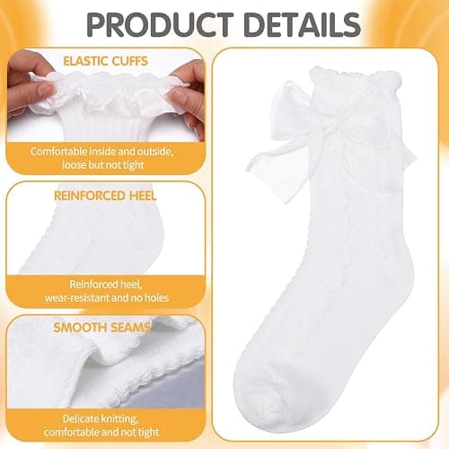 Jspupifip 6 Pairs Lace Ruffle Crew Socks for Women,Cotton Cute Princess Ankle Dress Lace Socks for Women Girls thumbnail 5