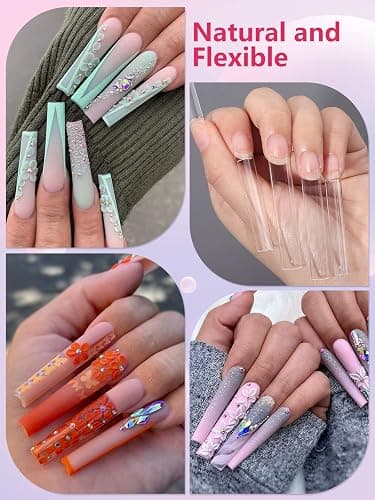 LIONVISON 504PCS No C Curve Clear Nail Tips for Acrylic Nails Professional, 3XL Extra Long Flat Tapered Square Nail Tips, 12 Sizes Half Cover Straight French Fake Nail Tips for Nail Salons Home thumbnail 2