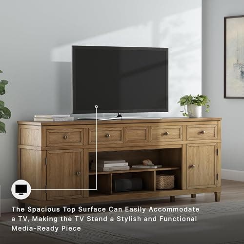 Signature Design by Ashley Sharlance 81" Wood TV Stand for TVs up to 93" | Fits TVs up to 93 in, Hardwood solids hickory wood veneer and MDF substrate, 4 drawers, 2 cabinets, Fireplace compatible thumbnail 10