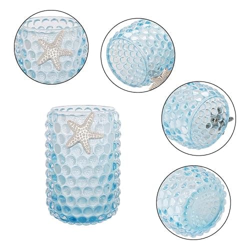 Tonxus Makeup Brushes Holder,Cute Glass Cosmetic Brush Organizer Cup with Starfish Decor,Bubble Crystal Pencil Holder,Vanity Makeup Storage Cups for Eyeliner Eyebrow Pens (Light Blue) thumbnail 6