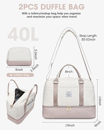 Travel Duffle Bag Weekender for Women: Travel Duffel Bag Carry-On Overnight Bag with Shoe Compartment & Wet Pocket Large Weekend Tote Bag withGym Duffel Bag for Hospital Beige thumbnail 8