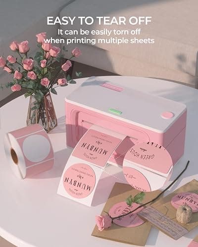 MUNBYN 2 Inch Pink Circle Thermal Sticker Labels, Self-Adhesive Round Direct Thermal Labels for Logo Design, QR Code, 750 Sheets/1 Roll thumbnail 3