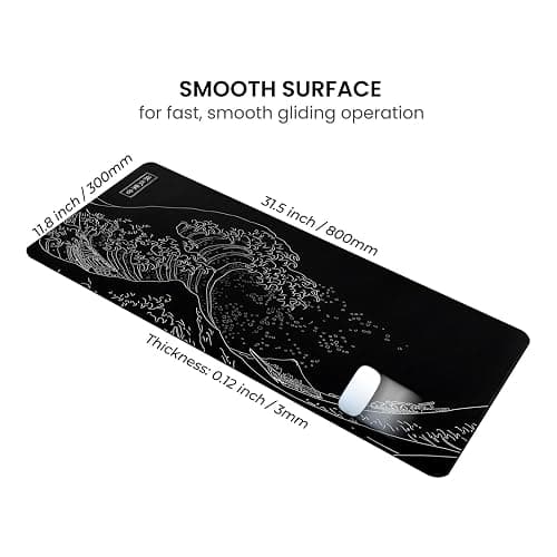 MAY FLOWER Large Gaming Mouse Pad, Full Keyboard Mat, Long Laptop Mousepad, Computer Mouse Mat for Home and Office, Anti-Slip Rubber Base, 31.5 x 11.8 Inches (Black Sea Wave) thumbnail 3