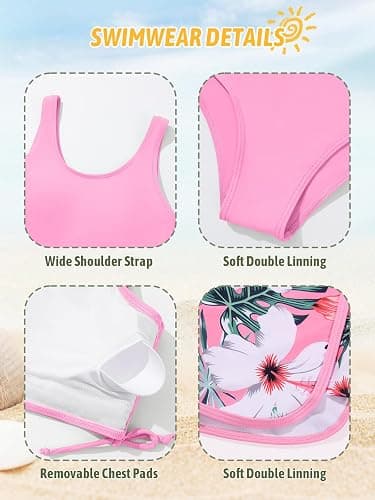 Girl's 3 Piece Bikini Bathing Suit Printed Sport Swimsuits with Shorts Cove Up Sets Teen Girl's Swimwear thumbnail 9