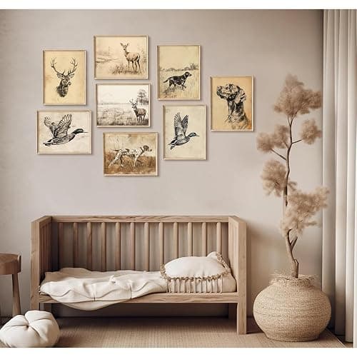 Vintage Nursery Wall Art Decor Baby Boy Room Prints Hunting Animal Canvas Wall Decor Woodland Nursery Pictures Rustic Animal Sketch Poster Vintage Cabin Artwork for Kids Bedroom 8x10x8 Inch Unframed thumbnail 6