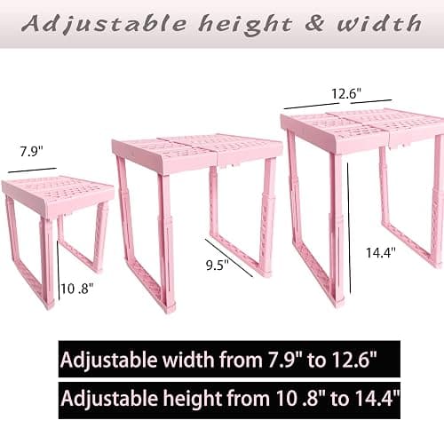 Svartur Adjustable Locker Shelf Pink Height and Width Adjustable Locker Organizer Shelf for School Locker, Stackable Locker Stand Tools for Gym Lockers, Office, Back to School Essentials thumbnail 3