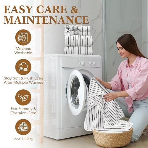 Hillsuren 6 Pcs Oversized Bath Towels for Adults 35x70 Inches Black & White Striped Extra Large Bath Towel Sets Bathroom Sheets Jumbo Shower Towels Quick Dry Absorbent Soft Microfiber for Women Men thumbnail 5