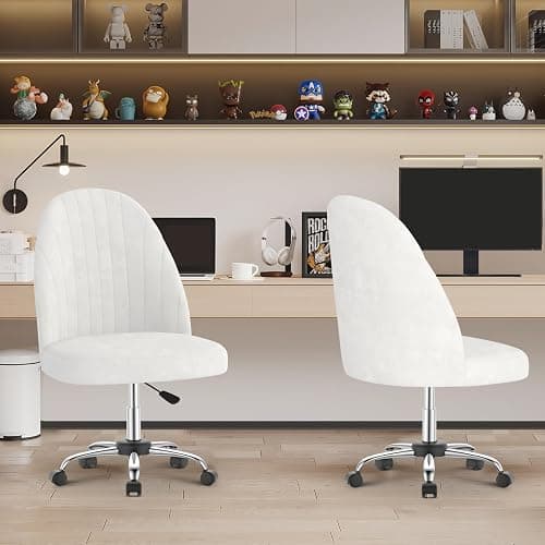 naspaluro Small Swivel Makeup Vanity Chair, Velvet Dressing Table Chairs, White Comfy Desk Chairs for Bedroom/Home Office, Armless Cross Legged Office Chairs with Wheels, Spinning Salon Study Stool thumbnail 8