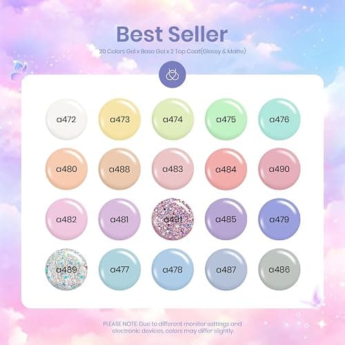 beetles Gel Polish Set - 23Pcs Macaroon Color Gel Nail Kit with Glossy Matte Top Coat Base Coat Yellow Pink White Purple Blue Glitter Bright Uv Nails Paradise Pastel Gel Spring Gifts for Women thumbnail 2