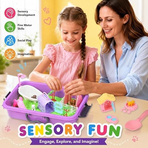 Carolart Pet Sensory Bin, Dog & Cat Sand Box Play Sand Kit, Sensory Toys | Sensory Sand Pet Care Play Set, Pretend Animal Toys, Sensory Kit Gift for Girls Boys, Interactive Sensory Play Ages 3+ thumbnail 6