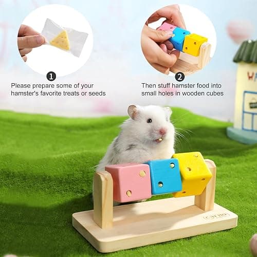 Hamster Enrichment Toys, Hamster Chew Toys, Wooden Small Animal Cage Accessories, for Syrian & Dwarf Hamsters, Gerbils, Rats thumbnail 3
