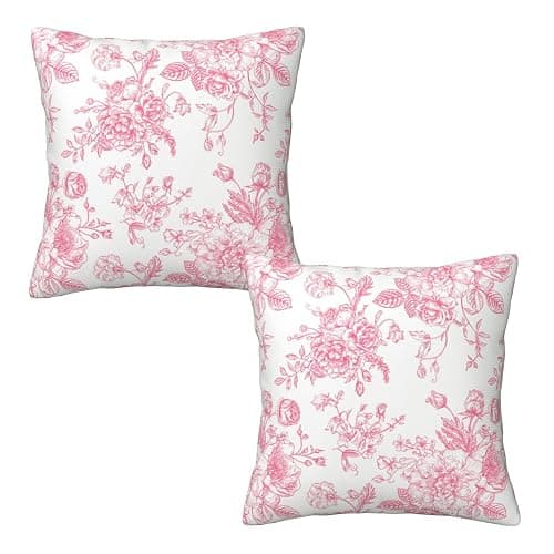 Pink and White Floral Throw Pillow Covers 18x18 Inches Set of 2, Decorative Vintage Chinoiserie Flower Pillow Case Farmhouse Cushion Covers for Sofa Bed Couch Living Room - Image 1