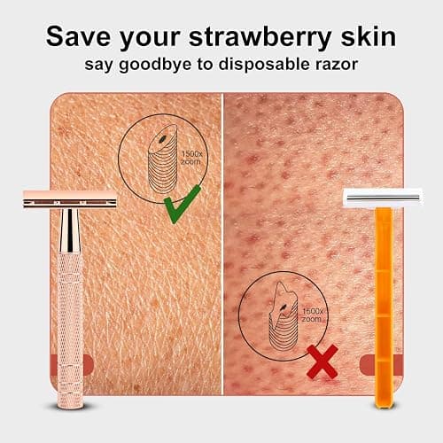 Rose Gold Double Edge Safety Razor, Single Blade Razors for Women, with 10 Platinum Coated Safety Razor Blades, 1 Blade Razors, Anti-slip Handle, Metal Material, Reusable, Eco-friendly, Smooth Shaving thumbnail 3