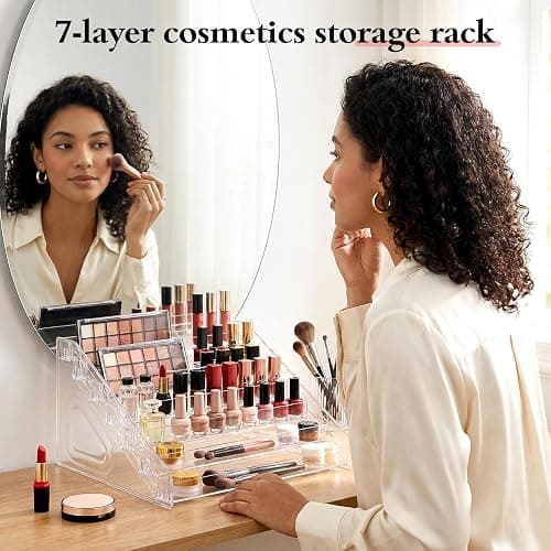 Oqqlin 2 Pcs 7 Layers Nail Polish Organizer, Clear Plastic Nail Polish Stand Large Essential Oil Storage Holder for Cosmetic, Eyeglasses, Perfume, Jewelry, Lipstick thumbnail 6
