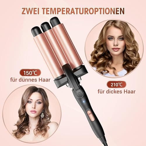 Fer à Friser 3 Barils Beach Waves, Céramique Boucleur 3 Tete Ondulé,2 Températures, Cheveux Chauffage Rapide Gaufre wavy Hair thumbnail 5