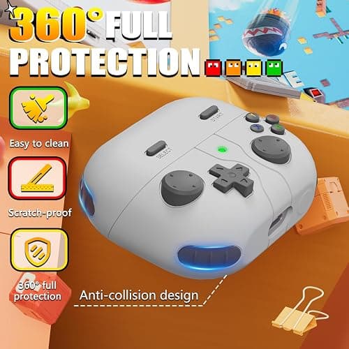 Classic Game Cases for Samsung Galaxy Buds 3 Case & Galaxy Buds 3 Pro Case, Soft Silicone Game Player Design with 3D Button Cover for Samsung Buds Pro 3 for Men with Cleaner Kit - Rock Gray thumbnail 3