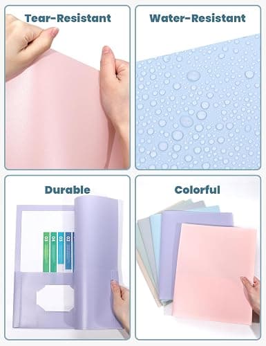 SUNEE Folders with Pockets (6 Pack, Pastel Colors), Plastic Folder with Pocket, Poly Folder for Documents Letter Size, 2 Pocket Folders for Kids, Home, School, Office thumbnail 4
